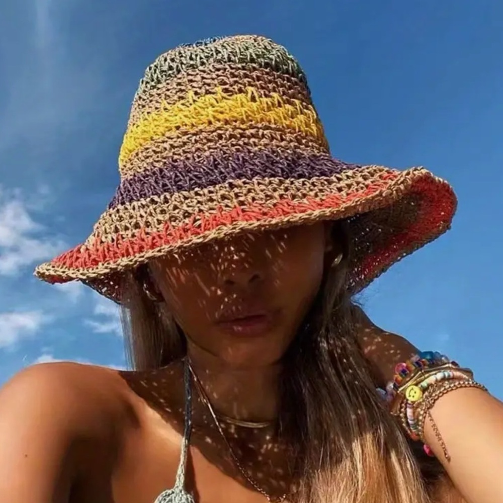 FINAL PRICE ❤️‍🔥 RAFFIA COLORFUL 🥥 CROCHET BUCKET HAT